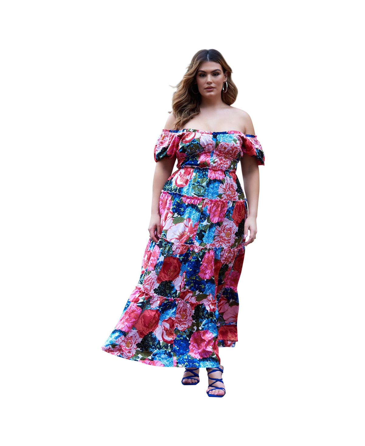 REBDOLLS WOMEN'S PLUS SIZE SHORT SLEEVE MAXI TIERED DRESS
