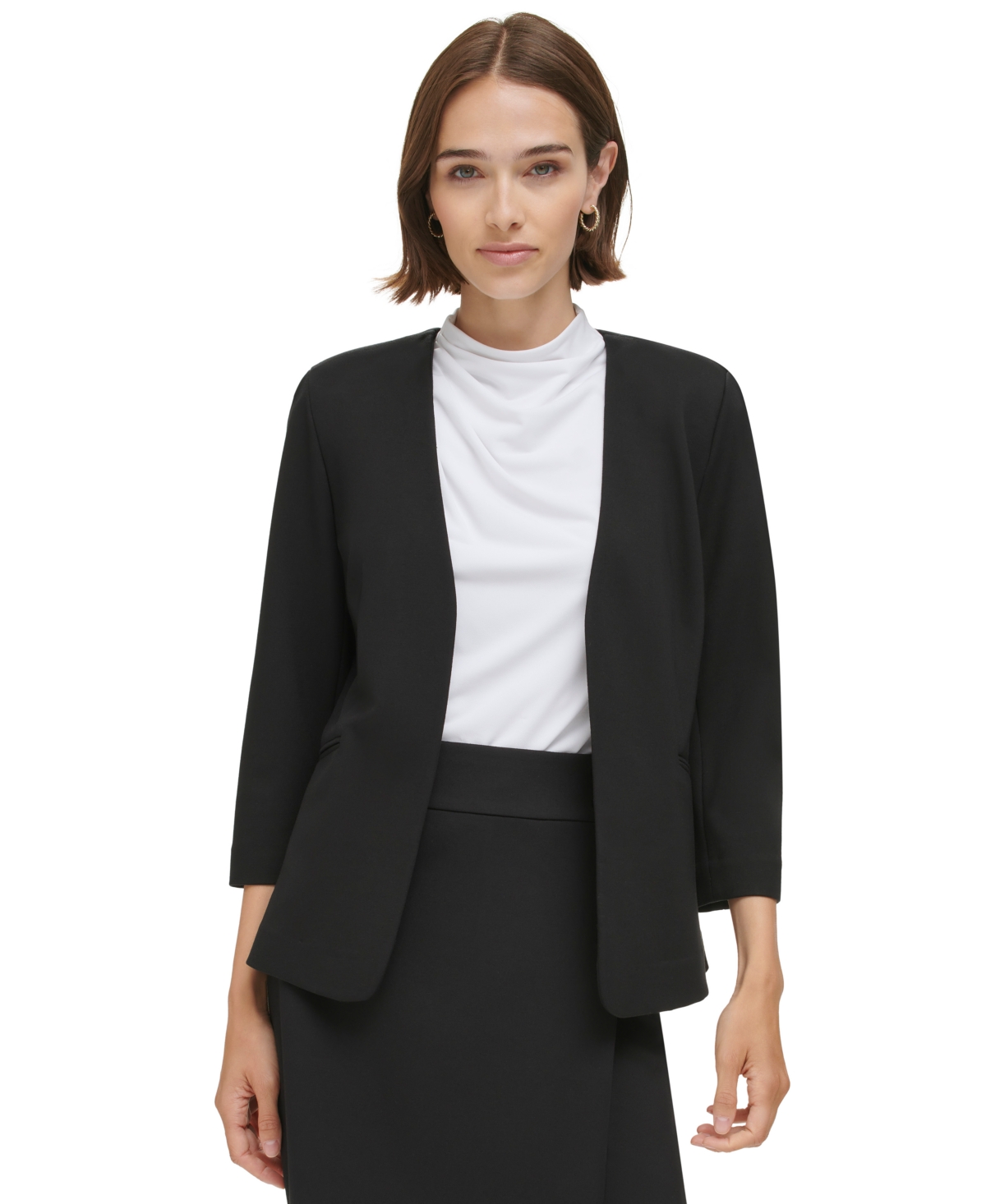 Calvin Klein Women's 3/4-sleeve Open-front Blazer In Black