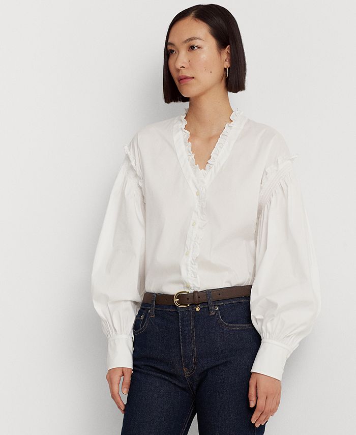 Basic Black Ruffle Blouse Cotton Blend main image 1
