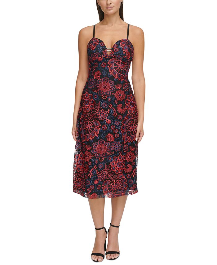 GUESS Women's Embroidered Fit & Flare Dress - Macy's
