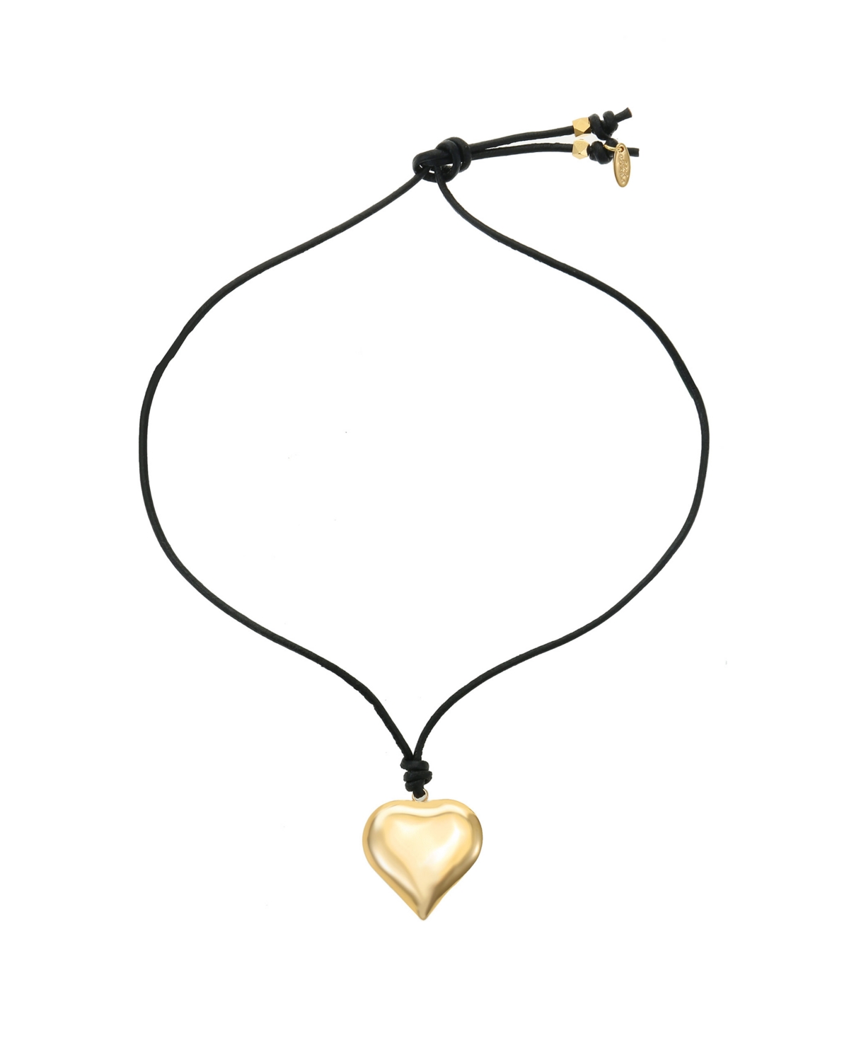 18K Gold Plated Heart Pendant Adjustable Cord Necklace - Black