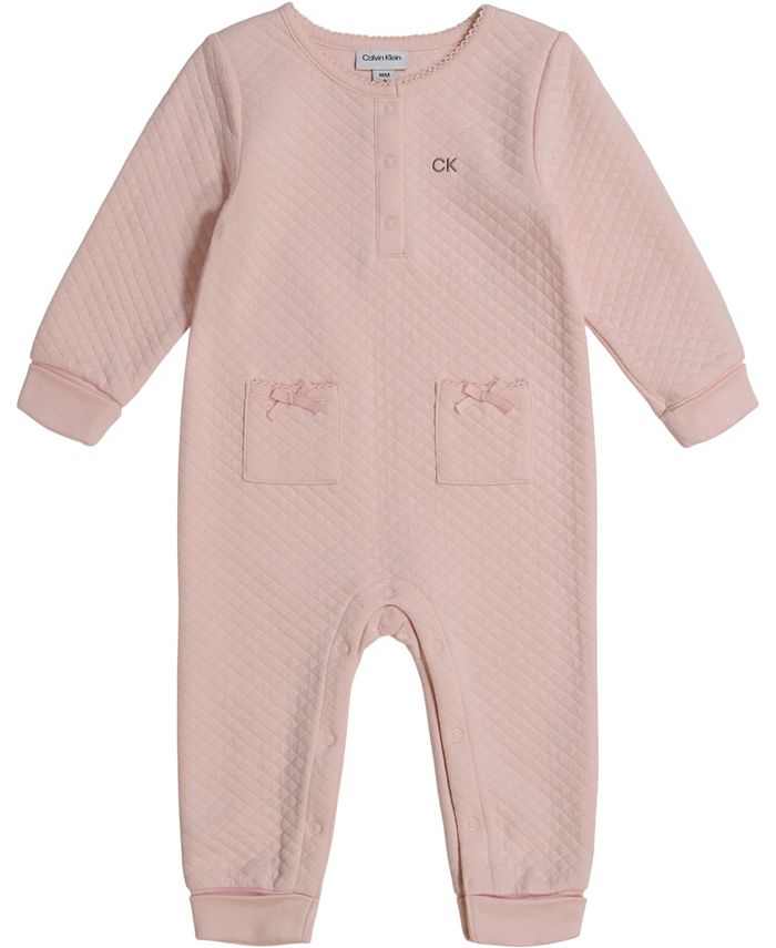 Calvin Klein Baby Girls One Piece Quilted Double-Knit Henley Coverall ...