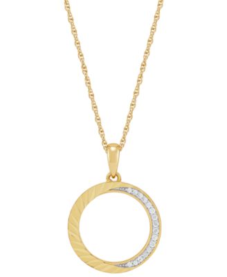 Macy's - Diamond Circle Pendant Necklace (1/10 ct. t.w.) in 14k Gold-Plated Sterling Silver, 16" + 2" extender