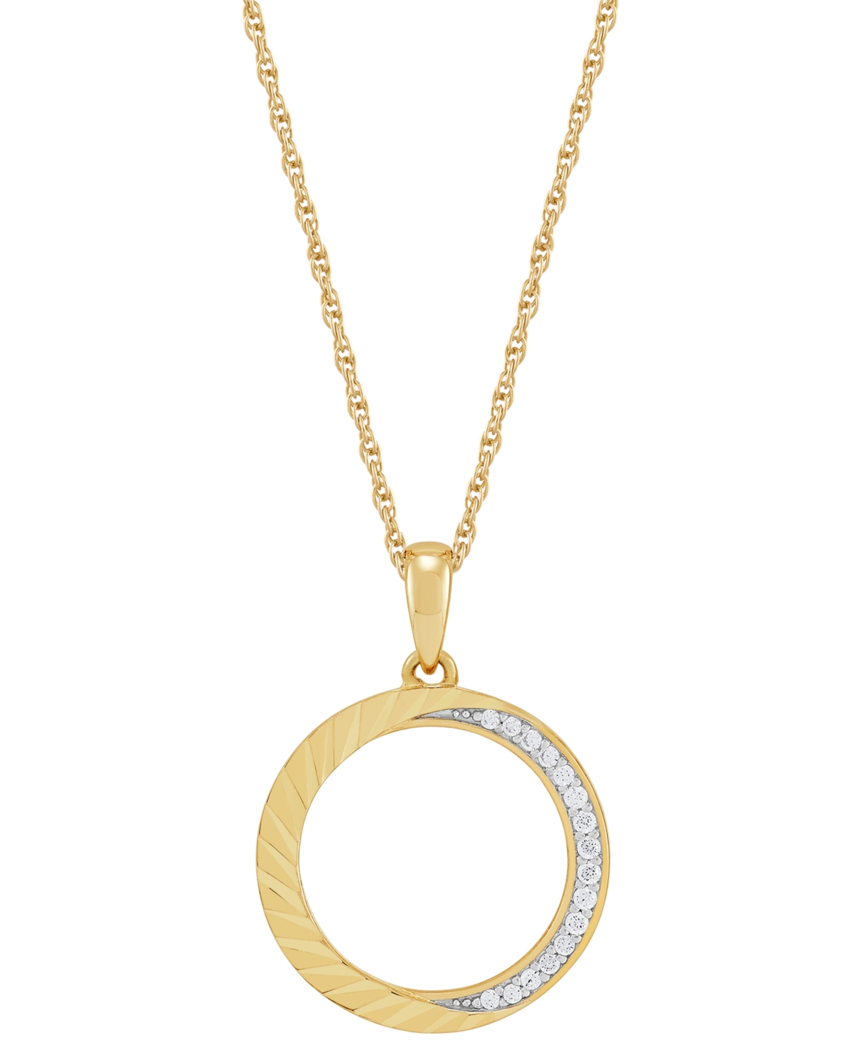 Macy's Diamond Circle Pendant Necklace (1/10 Ct. T.w.) In 14k Gold-plated Sterling Silver, 16" + 2" Extende