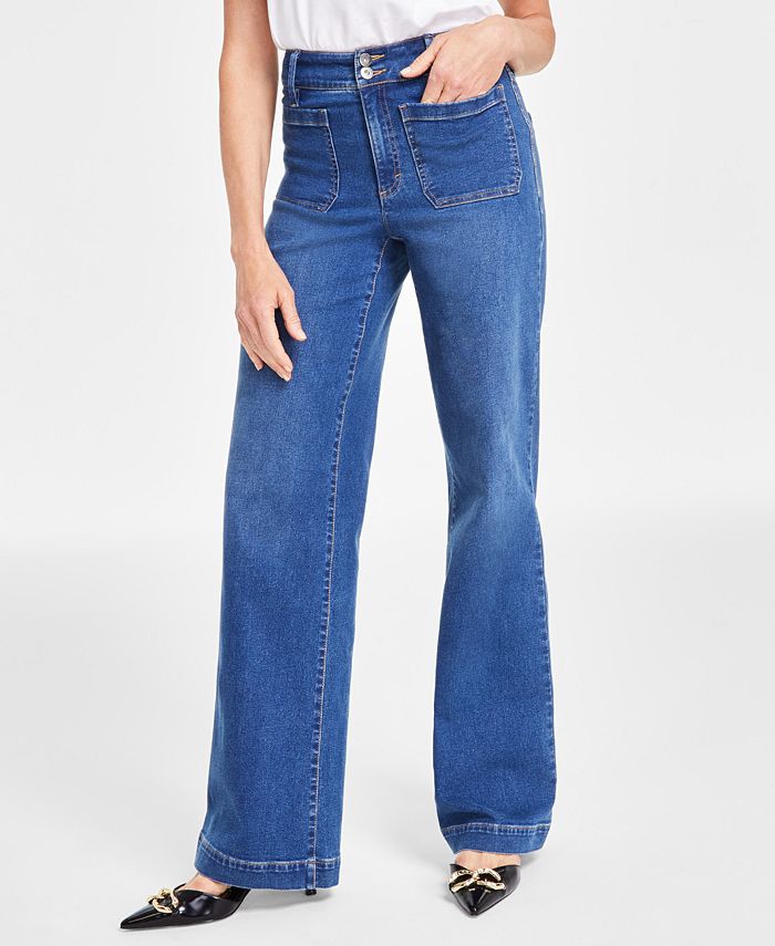 DKNY Women's Basic Essential Wide Leg Straight Jeans, Light WASH at   Women's Jeans store