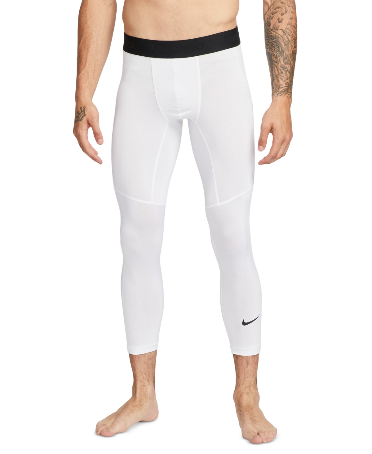 Shop Nike Pro Men's Dri-fit 3/4-length Fitness Tights In White,black