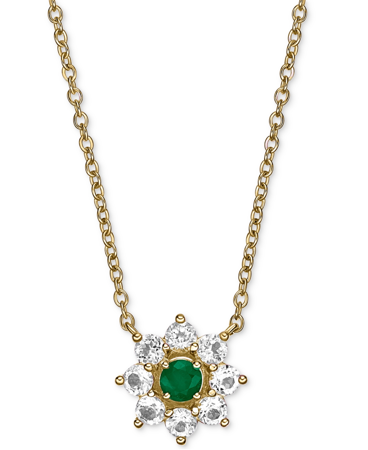 MACY'S EMERALD (1/4 CT. T.W.) & WHITE TOPAZ (7/8 CT. T.W.) FLOWER 18" PENDANT NECKLACE IN GOLD-PLATED STERL
