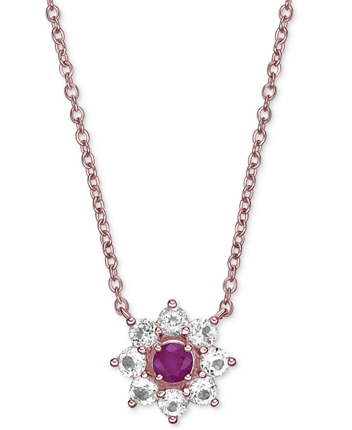 MACY'S EMERALD (1/4 CT. T.W.) & WHITE TOPAZ (7/8 CT. T.W.) FLOWER 18" PENDANT NECKLACE IN GOLD-PLATED STERL