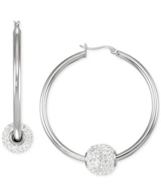 Crystal Pav&eacute; Fireball Medium Hoop Earrings, 1-5/8"