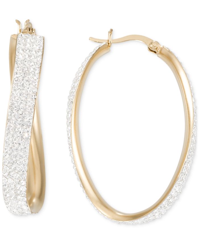 Crystal Pav&eacute; Wavy Oval Hoop Earrings