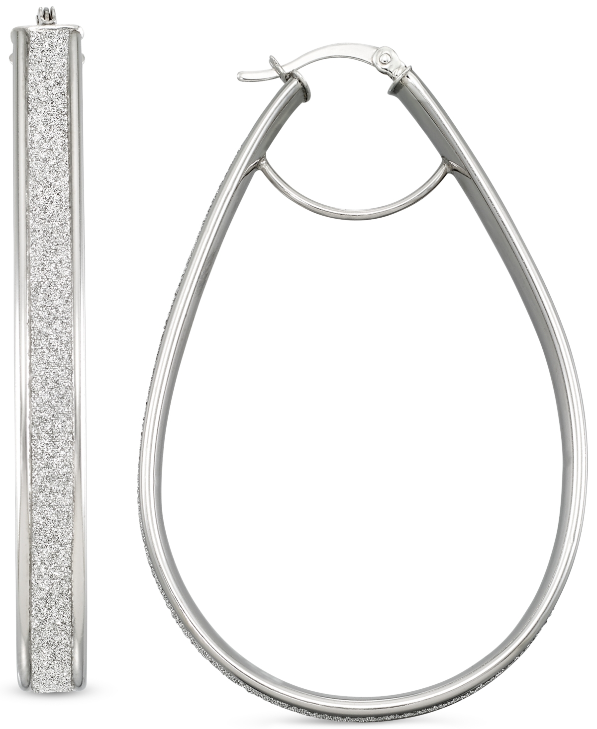 Macy's Glitter Pear-shape Hoop Earrings In Sterling Silver