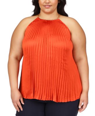 Michael Kors - Plus Size Pleated Chain-Neck Top