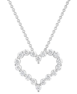 Macy's - Diamond Heart 18" Pendant Necklace (1-1/2 ct. t.w.) in 14k White Gold