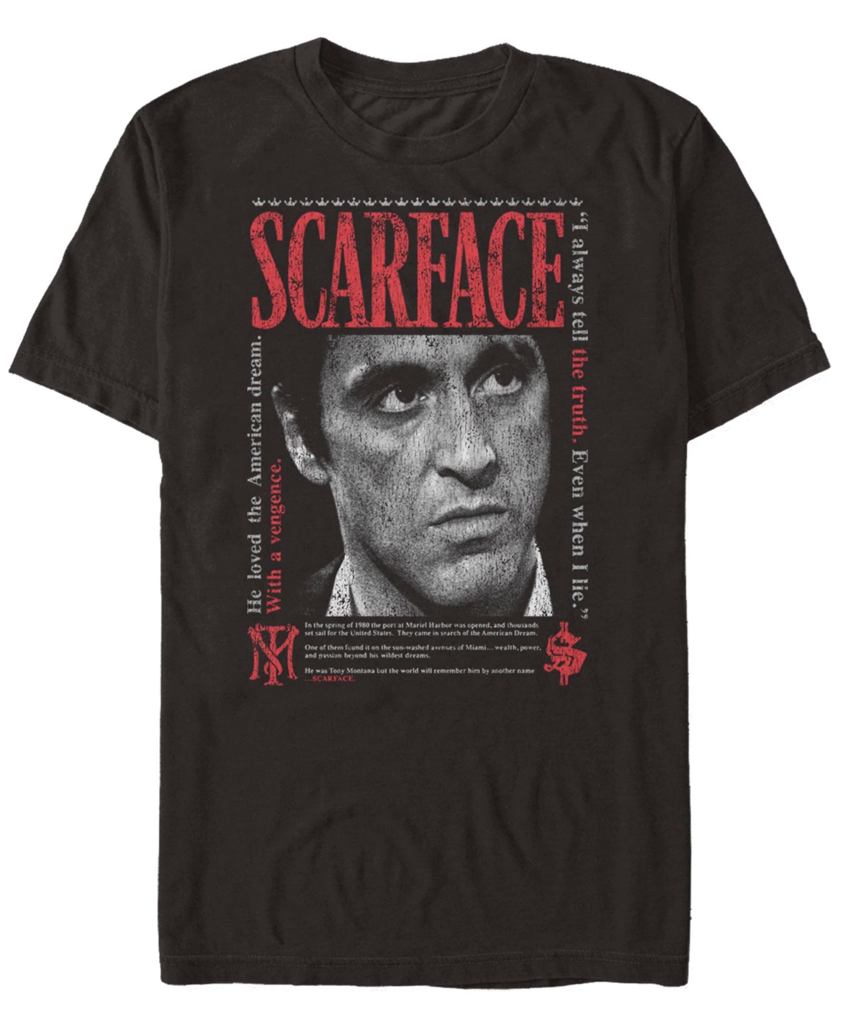 Fifth Sun Men's Scarface Stare Down Short Sleeves T-shirt In Black