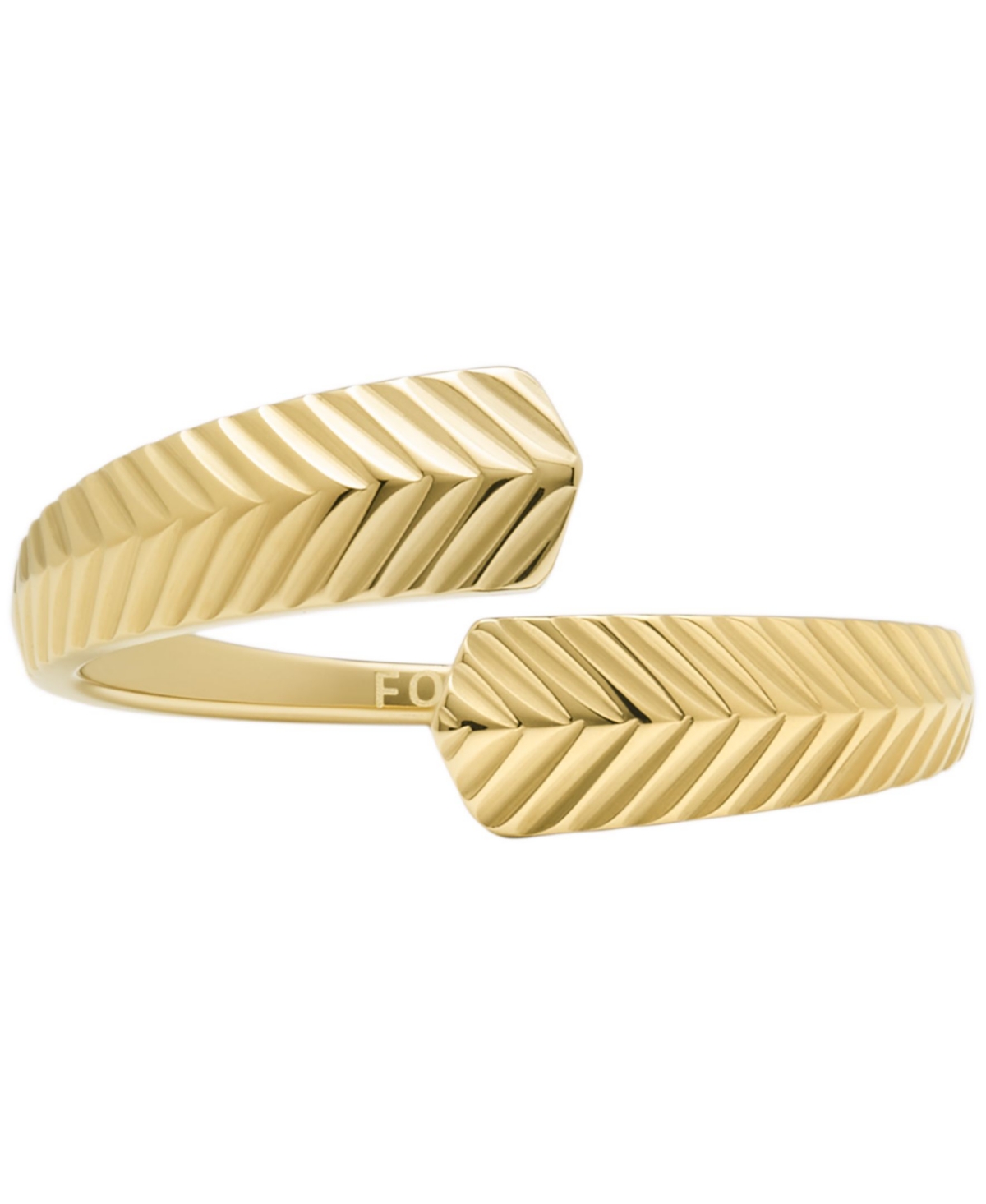 Fossil Harlow Linear Texture Gold-tone Stainless Steel Wrap Ring