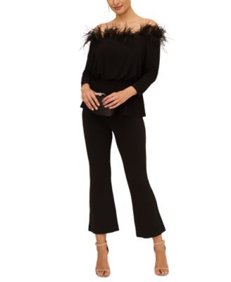 Adrianna Papell - Women's Feather-Trim Off-The-Shoulder Top