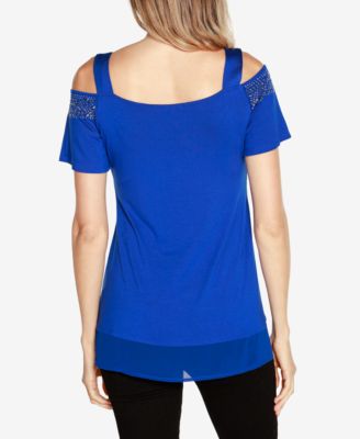 Women's Embellished Cold-Shoulder Top