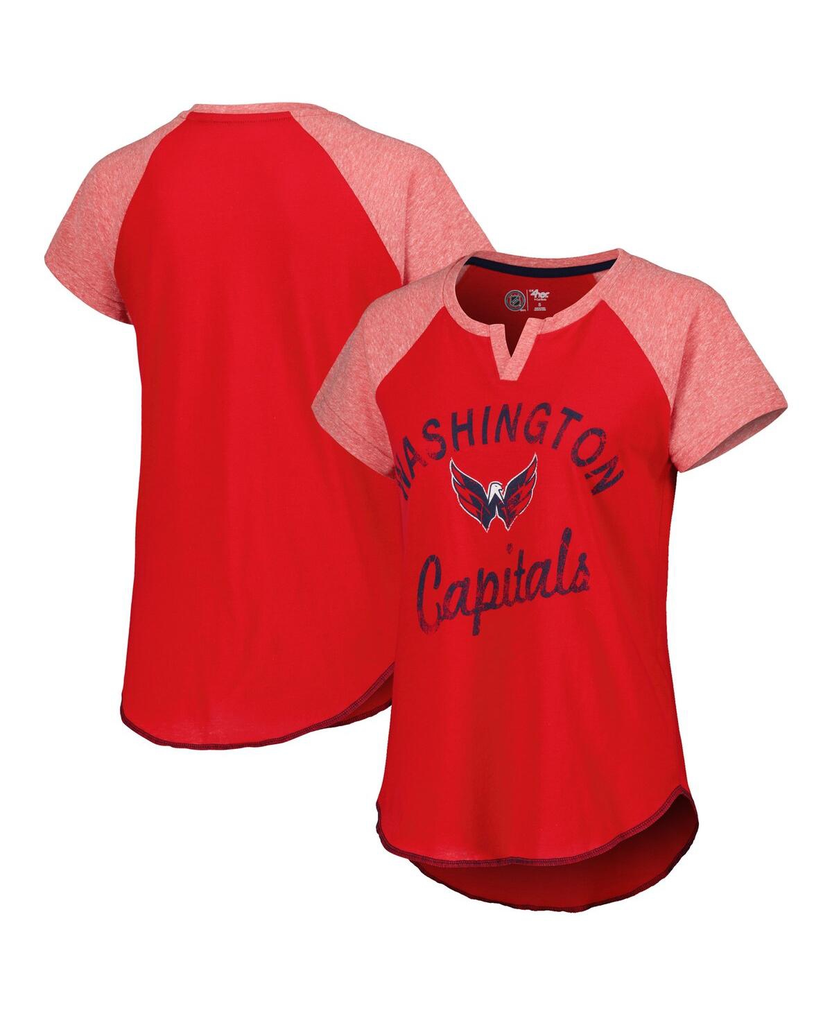 Shop Starter Women's  Red Washington Capitals Grand Slam Raglan Notch Neck T-shirt