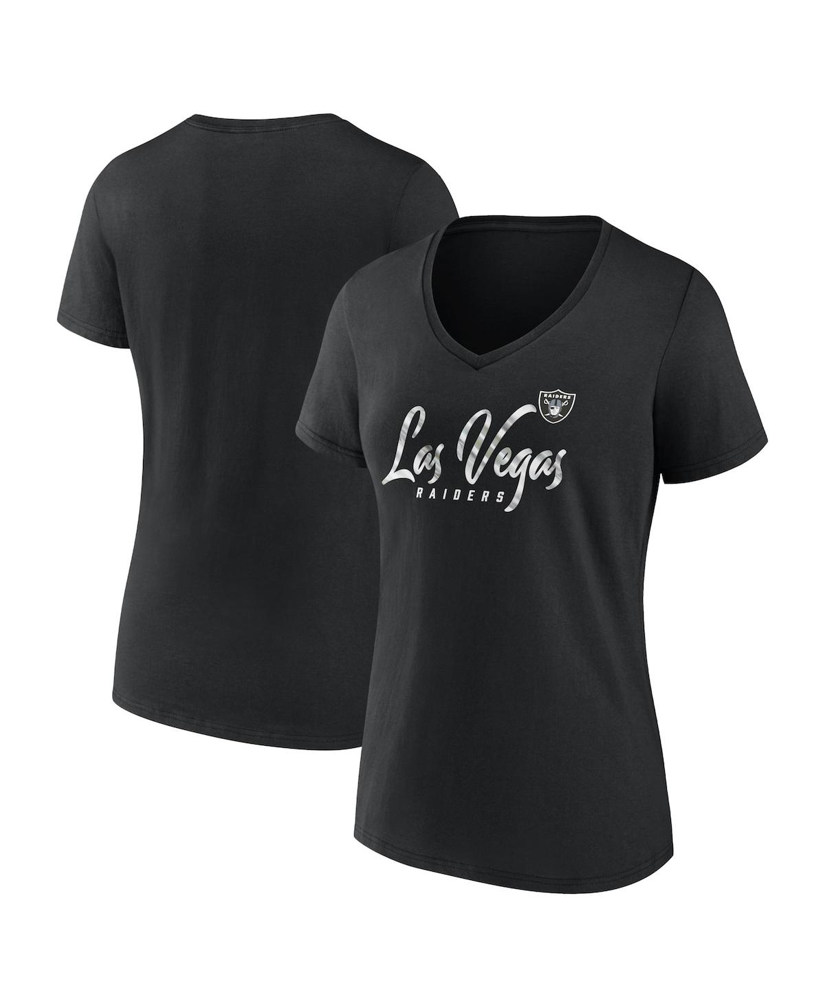 Fanatics Women's  Black Las Vegas Raiders Shine Time V-neck T-shirt In Black