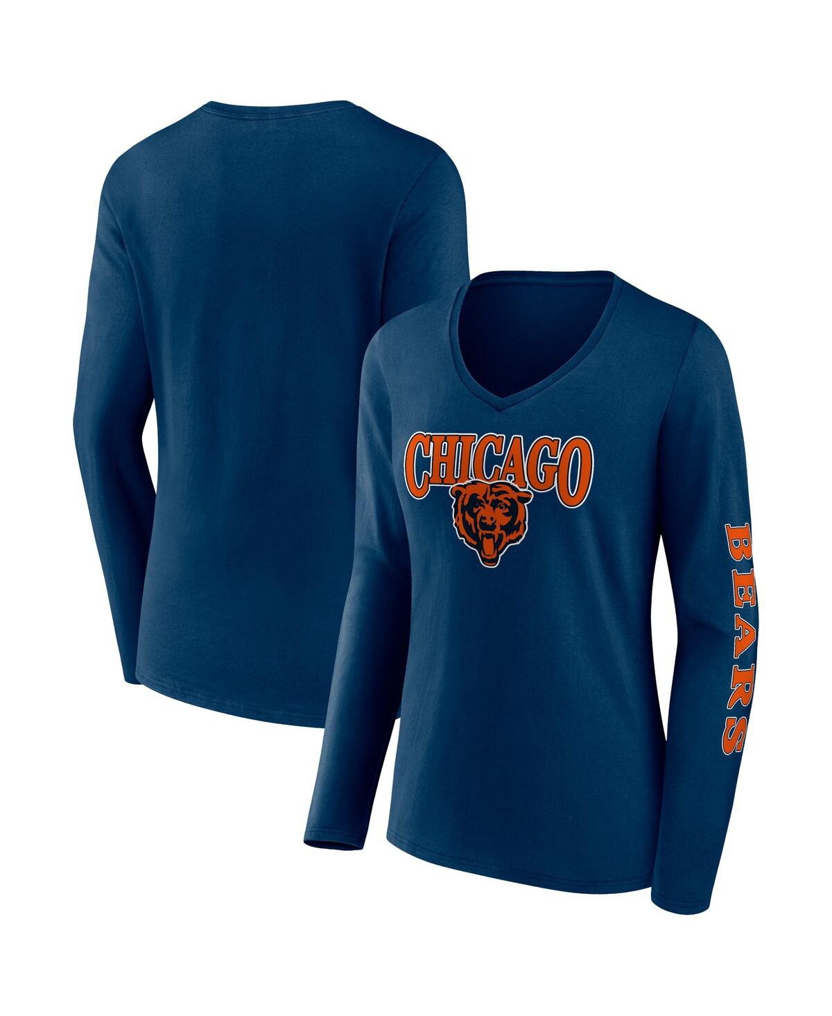 Fanatics Branded Navy Chicago Bears Hometown Sweep Long Sleeve V-neck T-shirt In Navy