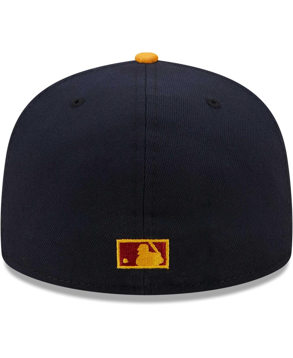 Shop New Era Men's  Navy, Gold Cincinnati Reds Primary Logo 59fifty Fitted Hat In Navy,gold