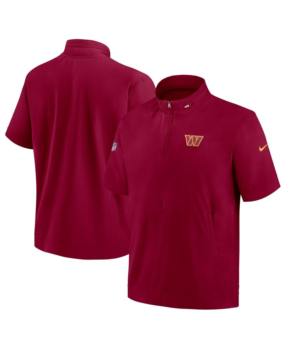 Shop Nike Men's  Burgundy Washington Commanders Sideline Coach Short Sleeve Hoodie Quarter-zip Jacket