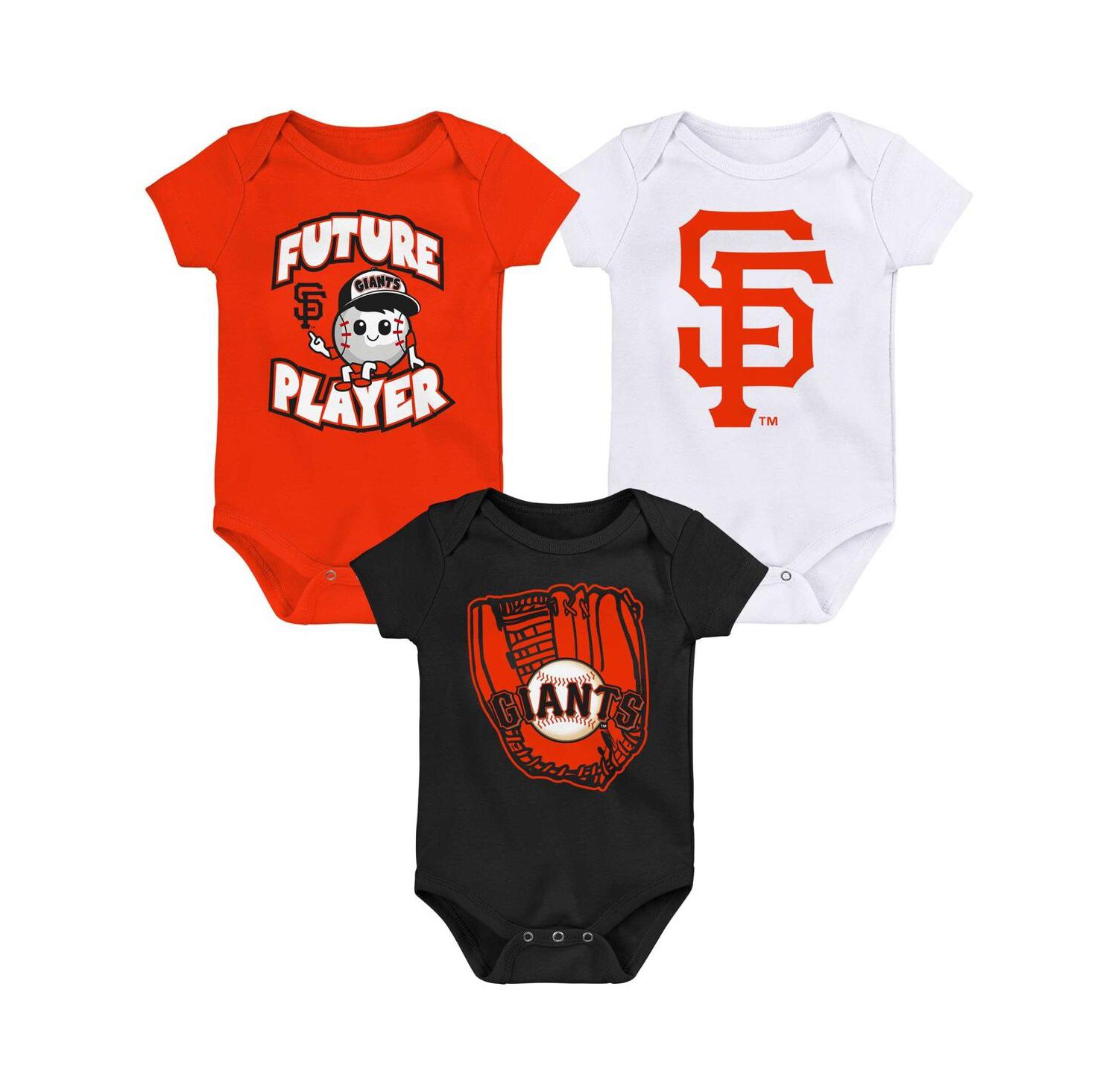 Infant Boys and Girls Orange, Black, White San Francisco Giants Minor League Player Three-Pack Bodysuit Set
