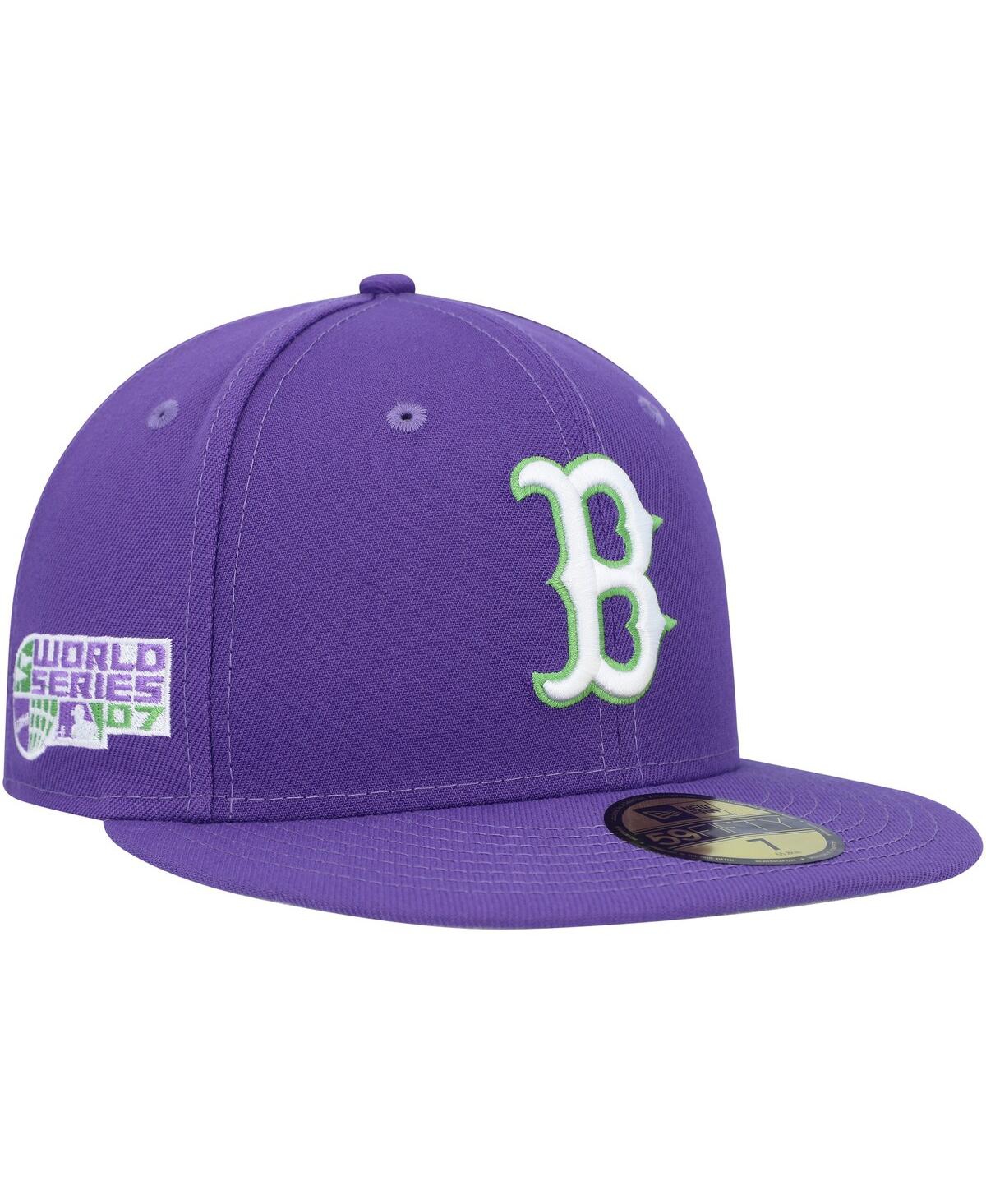 Shop New Era Men's  Purple Boston Red Sox Lime Side Patch 59fifty Fitted Hat