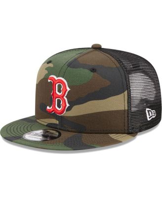 Men's Camo Boston Red Sox Woodland Camo Trucker 9FIFTY Snapback Hat