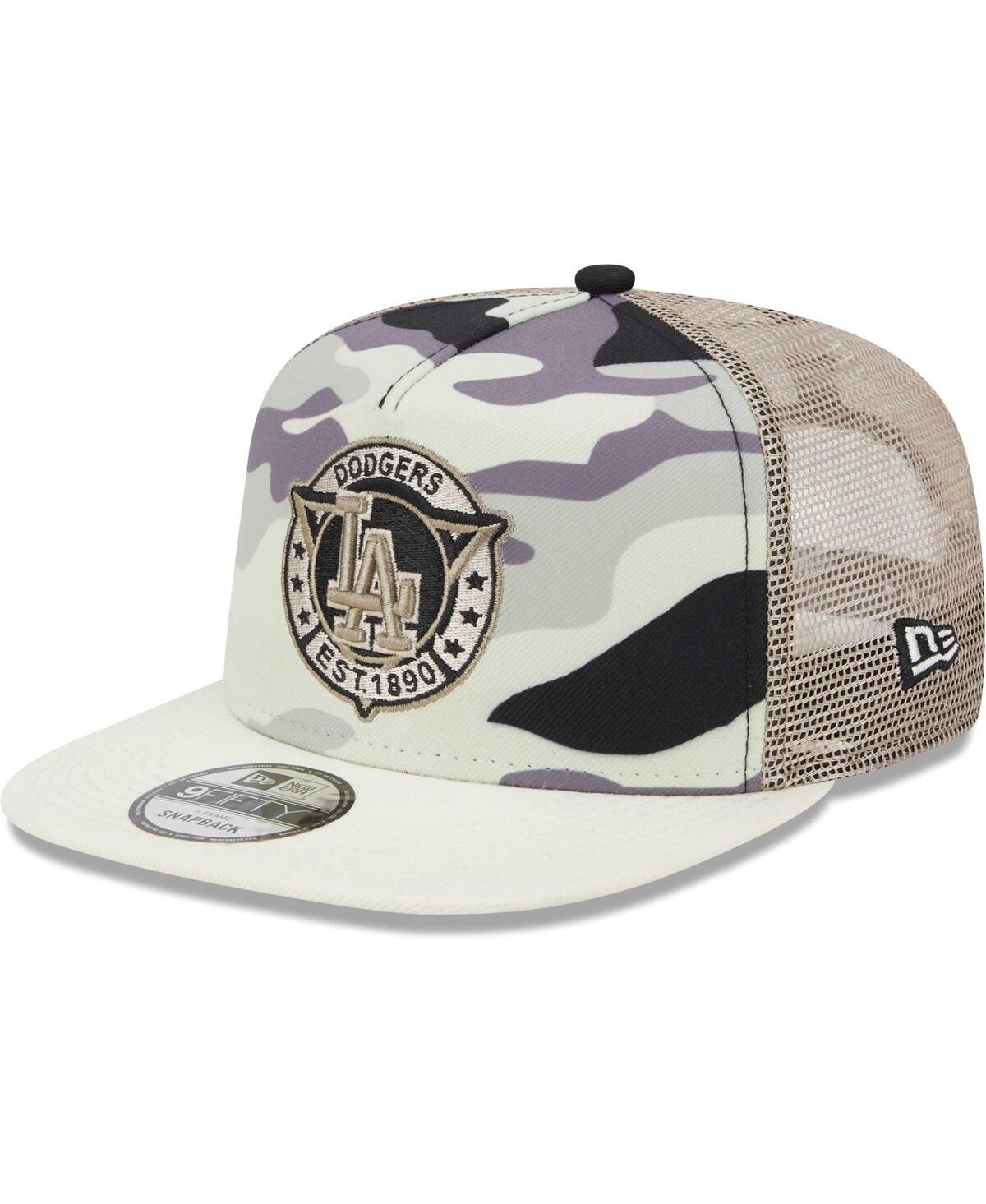 New Era Men's  White Los Angeles Dodgers Chrome Camo A-frame 9fifty Trucker Snapback Hat In White