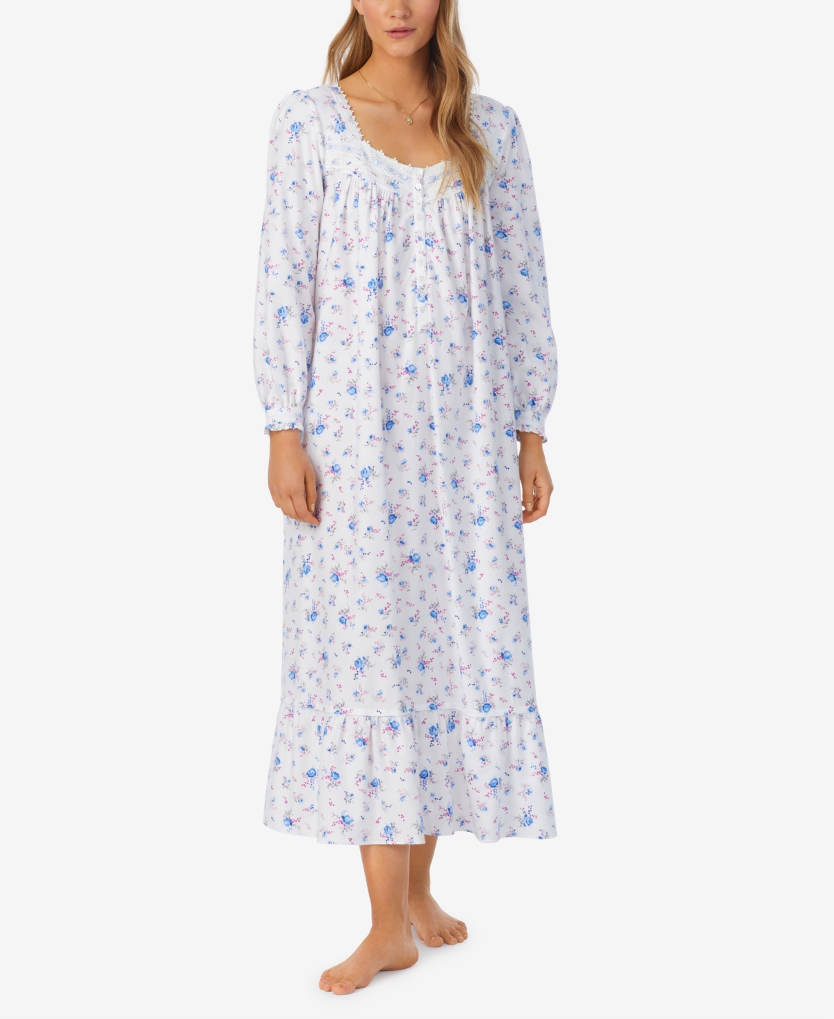 EILEEN WEST WOMEN'S EMBELLISHED FLORAL FLANNEL NIGHTGOWN