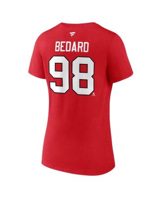 Women's Connor Bedard Red Chicago Blackhawks 2023 NHL Draft Authentic Stack Player Name and Number V-Neck T-shirt