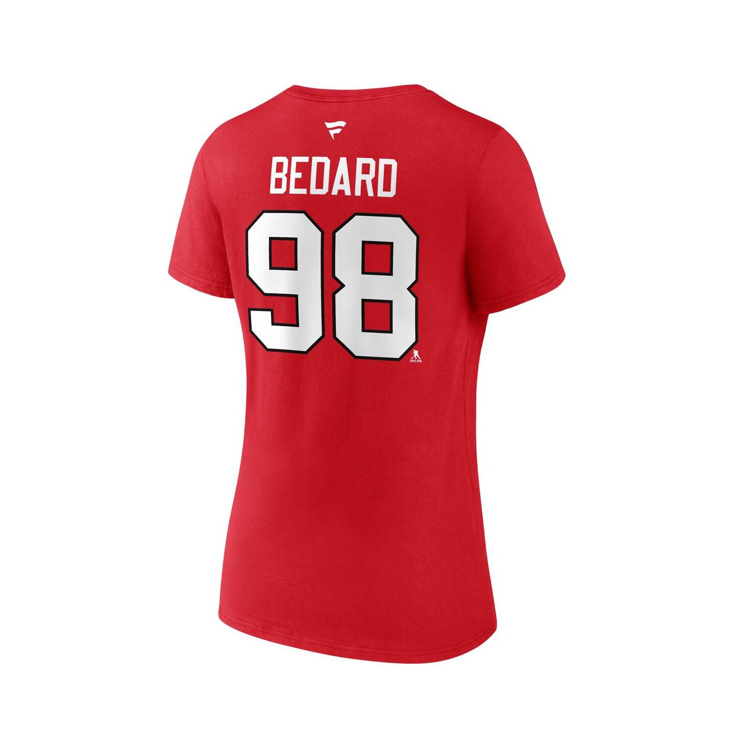 Женская футболка Fanatics Connor Bedard Red Chicago Blackhawks 2023 NHL Draft Authentic Stack Player Name and Number V-Neck — фото 3