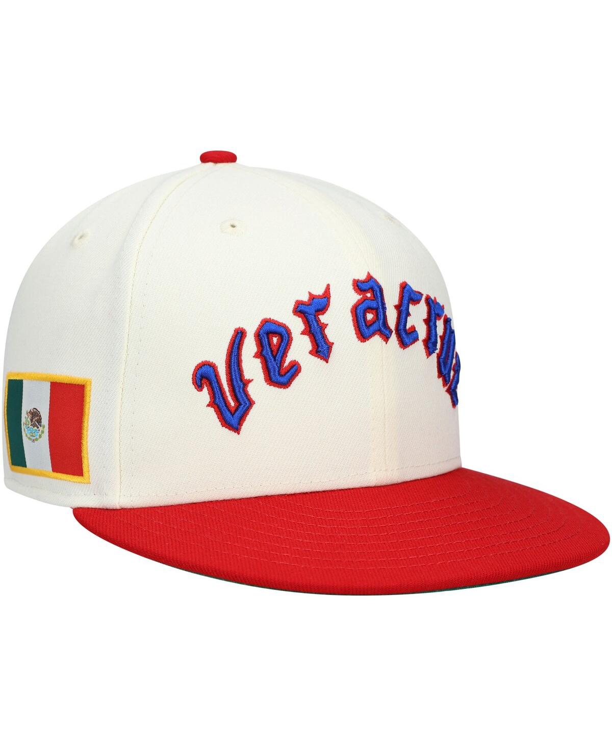 Shop Rings & Crwns Men's  Cream, Red Azules De Veracruz Team Fitted Hat In Cream,red
