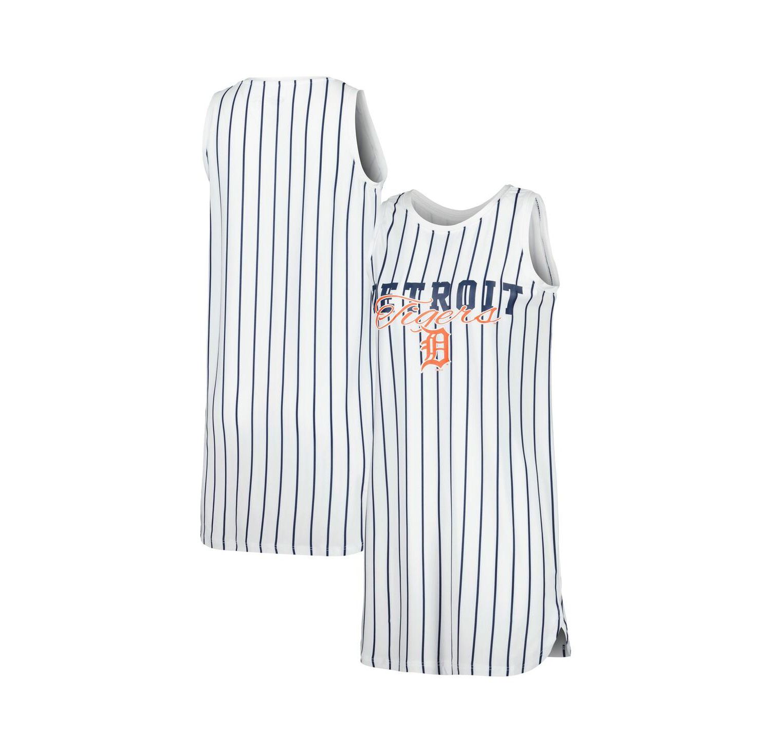 Women's White Detroit Tigers Reel Pinstripe Knit Sleeveless Nightshirt