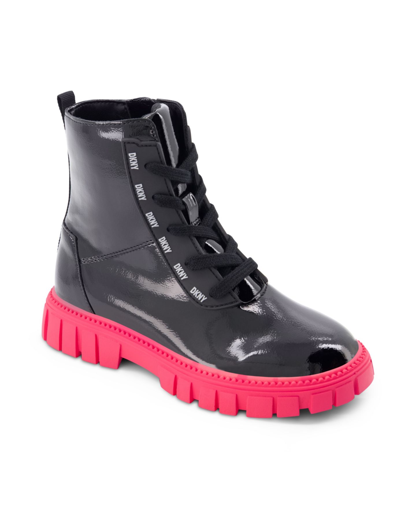 Ботинки DKNY Carrie Combat Zipper Closure Lace-Up Boots для девочек-малышей, цвет: Чёрный — фото 1