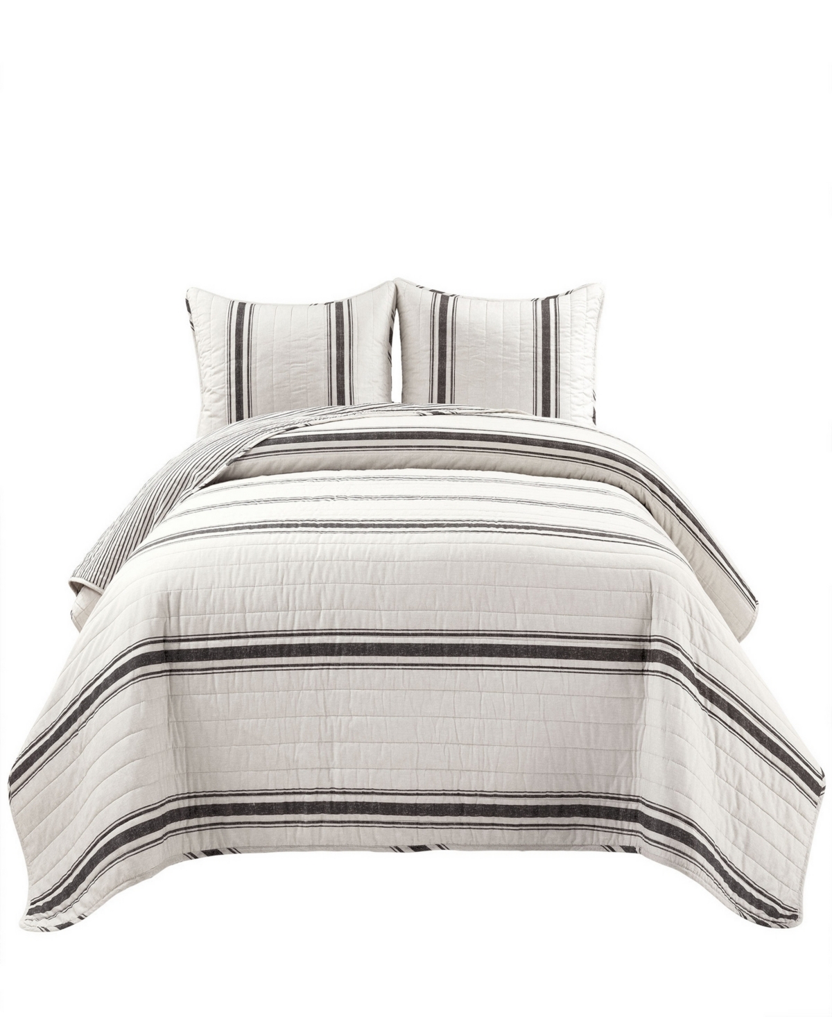 Lush Decor Farmhouse Stripe Reversible Cotton 3-Piece Quilt Set