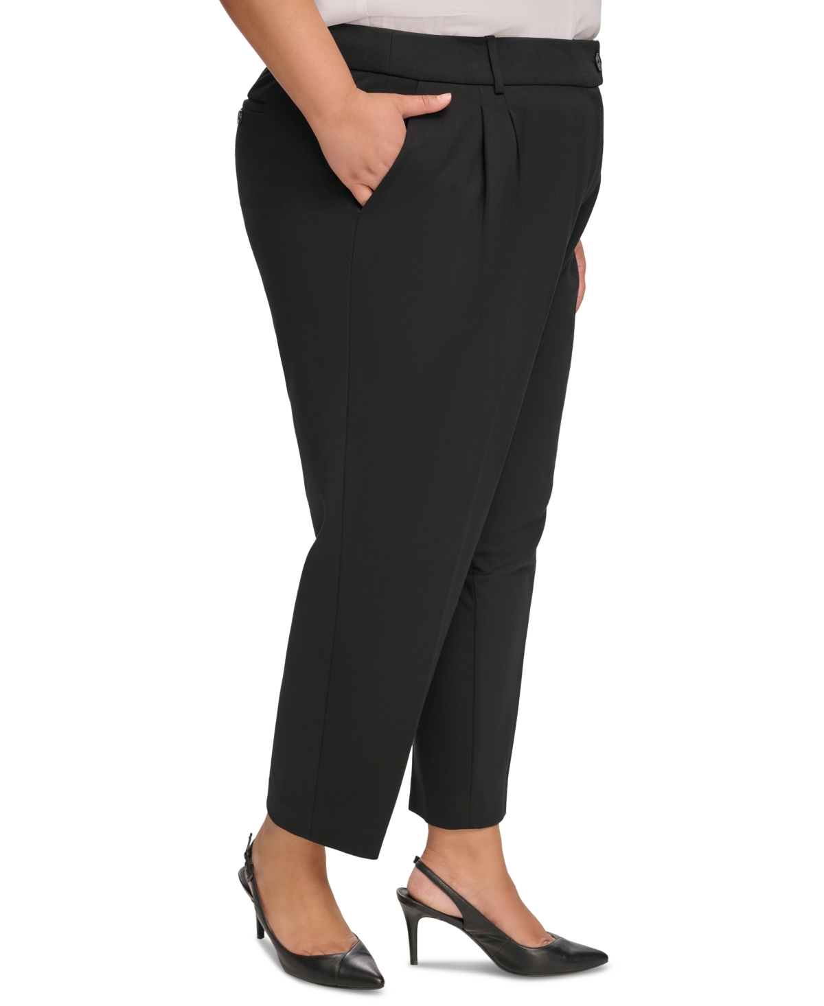 Calvin Klein Plus Size Pleat-Front Cropped Ankle Pants