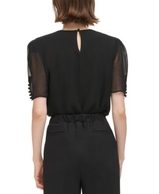 Calvin Klein Petite Elbow-Sleeve Crewneck Top