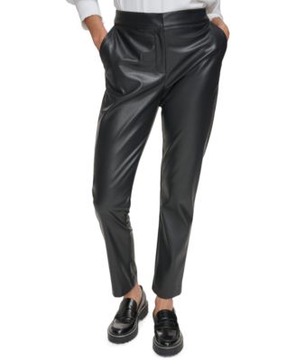 Calvin Klein - Petite Faux-Leather Slim-Fit Ankle Pants