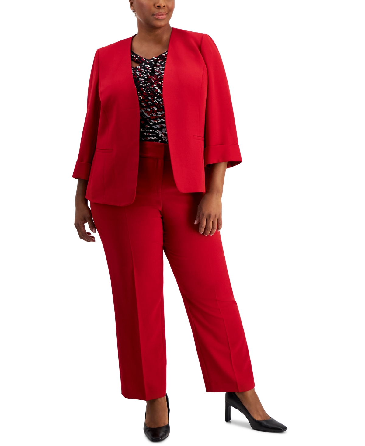 Shop Kasper Plus Size Stretch Crepe Mid-rise Ankle Pants In Fire Red