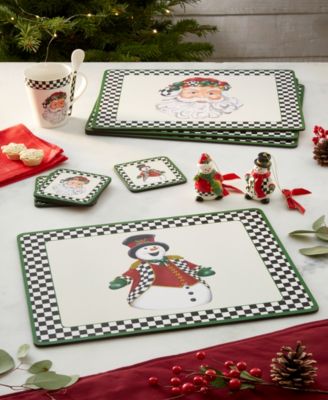 Christmas Tree Black & White Mixed Snowman & Santa Placemats, Set of 4