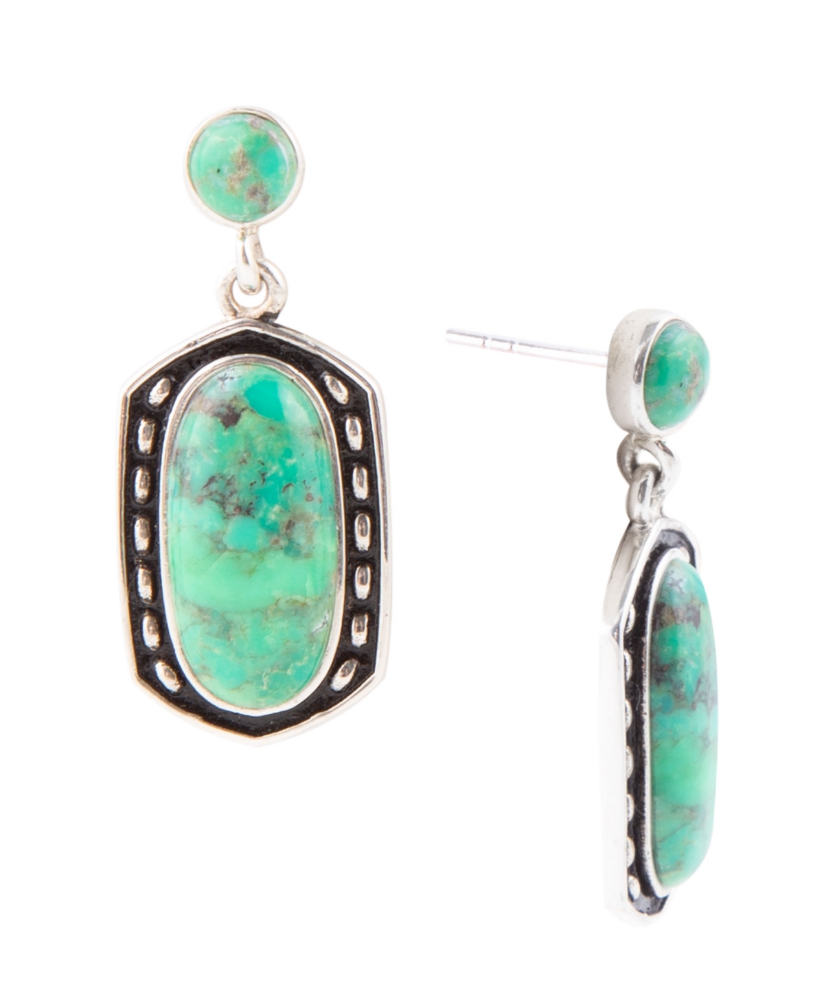Barse Shield Genuine Lime Turquoise Oval Drop Earrings
