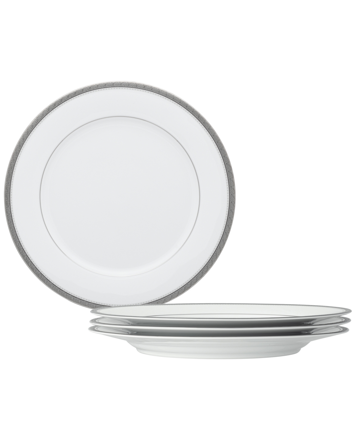 Noritake Charlotta Platinum 4 Piece 10.5" Dinner Plates Set, Service For 4 In White