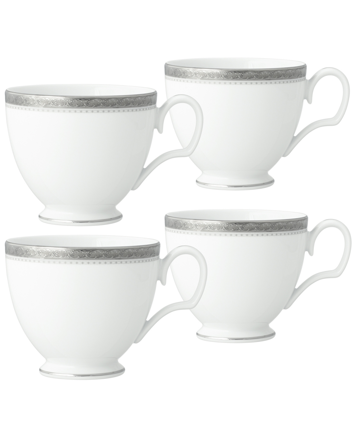 Noritake Charlotta Platinum 4 Piece Cups Set, Service For 4 In White