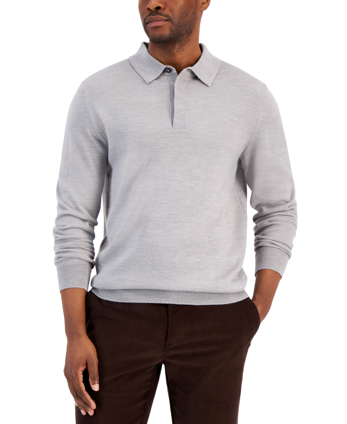Club Room Men's Merino Wool Blend Polo Sweater, Created For Macy's In Smoke Heather