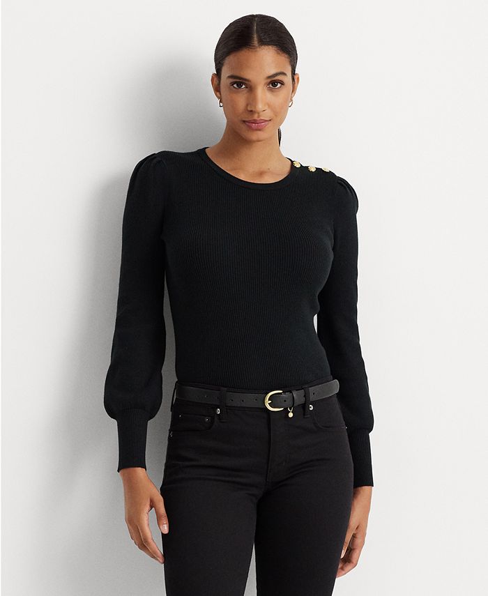 Lauren Ralph Lauren Women's Button-Trim Ribbed Cotton-Blend Sweater - Macy's