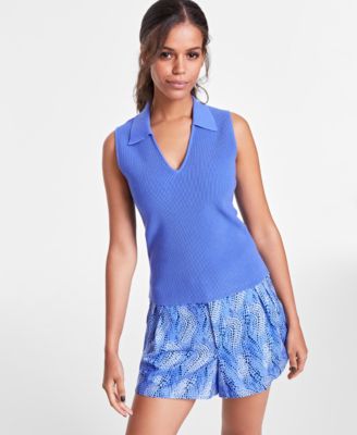 Bar III - Women's Johnny-Collar Knit Tank Top, Created for Macy's
