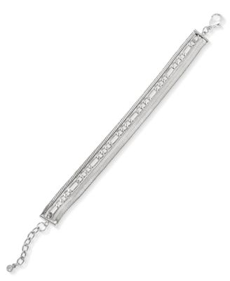 On 34th - Silver-Tone Mixed Chain Triple-Row Flex Flex Bracelet