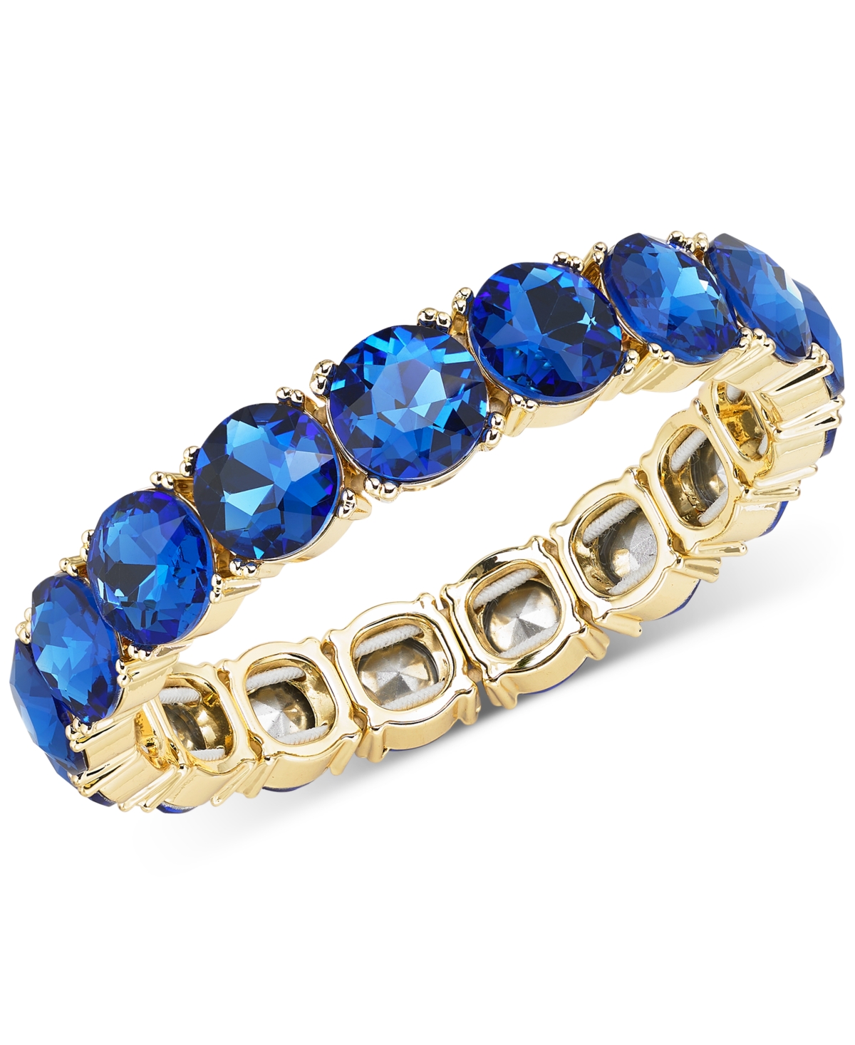 On 34th Gold-tone Stone All-around Stretch Bracelet, Created For Macy's In Blue
